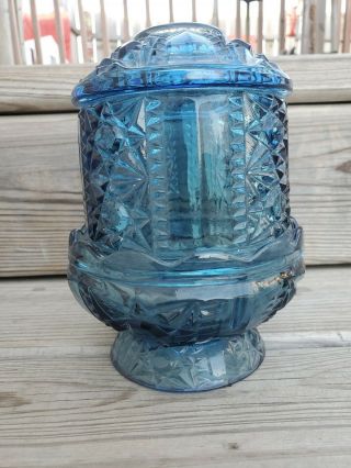 Vintage L E Smith Courting Fairy Lamp Candle Light Dark Blue Stars And Bars