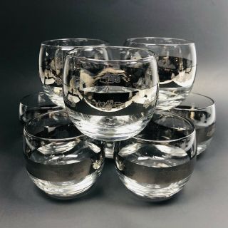 Rare Vintage John Deere Tractor Bar Glasses Lowball Cocktail Silver Band Etched