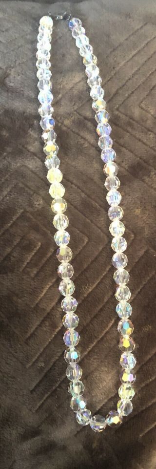 Vintage Mid Century “aurora Borealis￼ Crystal” Bead Necklace 20”