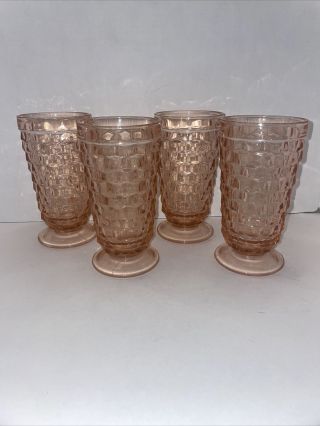 Vintage Fostoria Pink American Cube Large Footed Set Of 4 Drinking Glasses 6.  25”