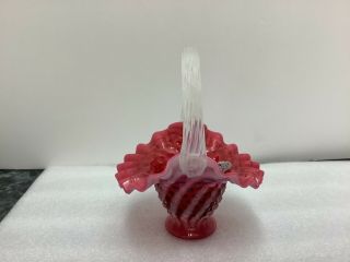 Vintage Fenton Art Glass Swirl Hobnail Cranberry Opalescent 6”x 4 3/4”