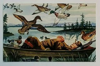 Vintage Postcard Napping Duck Hunter What A Life C362