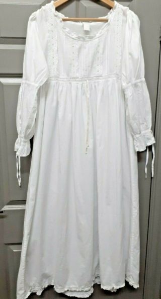 Vintage 1980s Victorian Style White Cotton Nightdress Size Uk 12