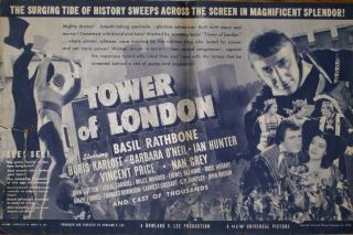 Universal Horror Tower Of London Boris Karloff U.  S.  Movie Herald