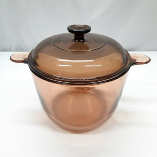 Vintage Pyrex Corning Visions Amber 3.  5 Liter Stock Pot Dutch Oven With Lid Guc