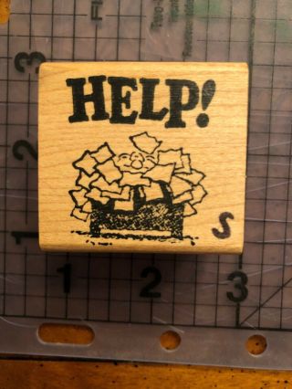 Vintage Rubber Stampede Rubber Wood Stamp Help 1.  5 " Desk Paper Office