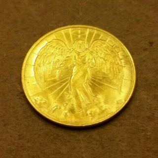 Vintage Religious Guardian Angel Gold Tone Coin Token