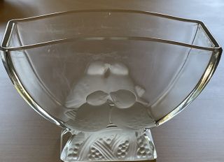 Vintage Verlys Frosted Glass Love Bird Vase Signed Art Deco Style Euc