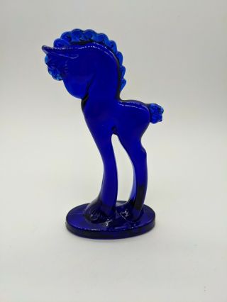 Vintage Mosser Cobalt Blue Glass Art Deco Style Horse Figure 5 1/2 Inches Tall