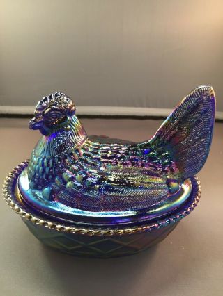Vintage Rosso / Westmoreland Hen On Nest - Cobalt Blue Colored Glass