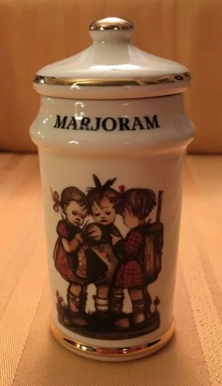 Vintage 1987 Mj Hummel Gold Trim Porcelain Marjoram Spice Jar 4 "