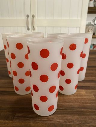 Vintage 7 Fire - King Frosted Red And White Polka Dot Drinking Glasses