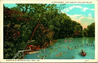 Vintage Postcard Noel Missouri " Ginger Blue Swimming Hole " In The Ozarks