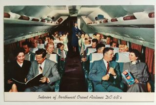 Vintage Postcard Northwest Orient Air Lines Airlines Dc - 6b Interior View Seating