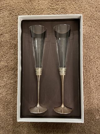 Vera Wang Wedgwood,  With Love Silver Toasting Crystal Flutes,  Pair
