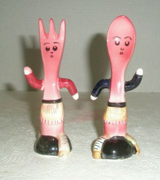 Vintage Anthropomorphic Salt And Pepper Shakers Fork Spoon Cork Stoppers