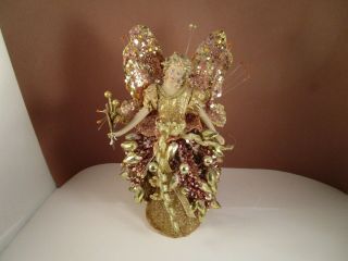Vintage Angel Fairy Gold Glitter Sequin Christmas Tree Topper