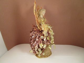 Vintage Angel Fairy Gold Glitter Sequin Christmas Tree Topper 2
