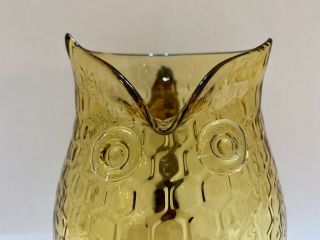 Vintage Hand Blown Blenko Amber Glass Owl Pitcher Vase Honeycomb Geometric 8.  5 