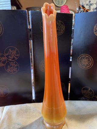 Vintage L.  E.  Smith Swung Stretch Vase Orange Bittersweet Slag Glass 10 1/2 “tall