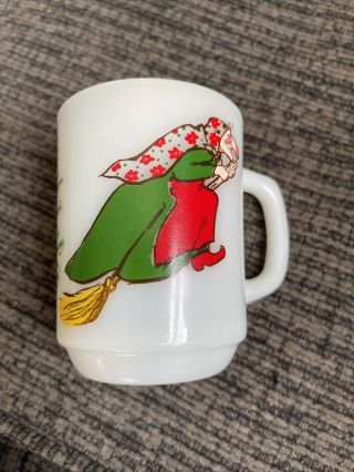 Vintage Norwegian Kitchen Witch Anchor Hocking Milk Glass Mug Cup Bright Colors