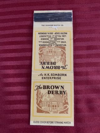 Vintage Hollywood California The Brown Derby Matchbook Cover W/striker