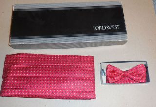 Vintage Lord West Bow Tie And Cummerbund Set Red Color