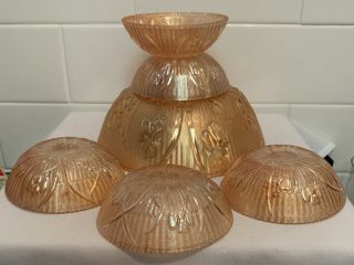 Antique Vintage Depression Glass Iris & Herringbone Carnival Beaded Bowl Set 30s