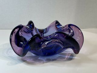 Vintage Murano Glass Bowl Purple/blue Hand Blown Art Glass Bowl - Ashtray 2.  6lbs