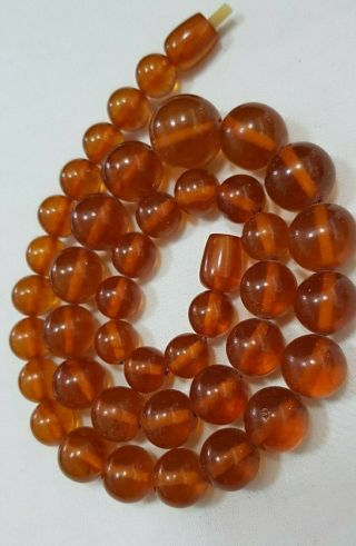 Vintage Russian Baltic Amber Necklace Natural Honey Cognac Round Beads 34.  5 Gram