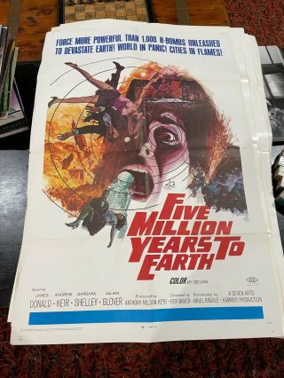 Five Million Years To Earth Sci - Fi Hammer Horror Orig 1967 1 - Sheet Movie Poster