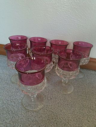 8 King’s Crown Ruby Red / Cranberry Flash Thumbprint Water Wine Goblets