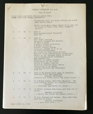 EXC ORIG 1936 OUR GANG FLY MY KITE DIALOGUE CUTTING CONTINUITY HAL ROACH FILE 2