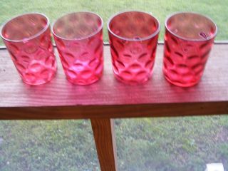 Vintage Fenton Cranberry Optic Coin Dot Glasses Tumblers Cups Set Of 4