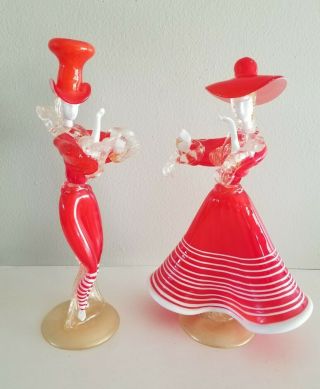 Vintage Murano Glass Dancing Figures Italian Art Glass Pair Figurines Statues