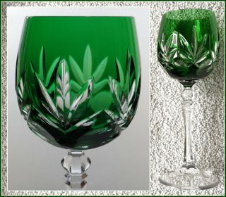 Emerald Green Wine Goblet Glass Hock Cut To Clear Crystal Wmf William Fraser