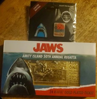 Jaws Amity Island Regatta 24k Gold Plated Ticket ????/1975,  2 Pin Set