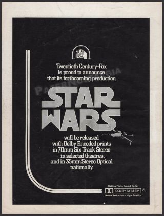 Star Wars_/_dolby Stereo_original 1977 Trade Ad / Pre - Release Promo / Advert