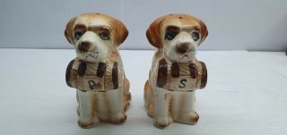 Saint Bernard Rescue Dog Retro Vintage Salt And Pepper Shakers Set Japan Ceramic