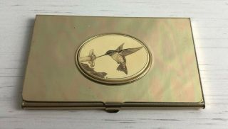 Vintage Barlow Business Card Holder With Hummingbird And Flower