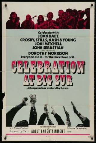 Celebration At Big Sur Csn&y Joni Mitchell 1971 1 Sheet Movie Poster 27 X 41 V