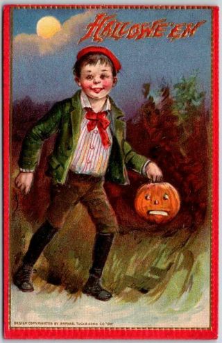 Vintage Halloween Postcard Boy W/ Jack O 