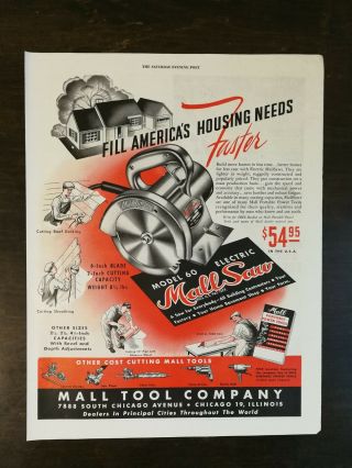 Vintage 1947 Model 60 Electric Mall Saw - Mall Tool Company Full Page Color Ad