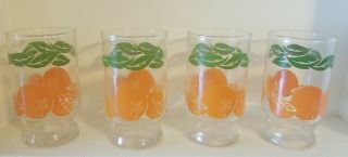 Set Of 4 Vintage Anchor Hocking Orange Juice Pedestal Glasses Mcm