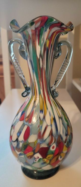 Made In Italy Murano Fratelli Toso Style Art Glass Ruffled Vase