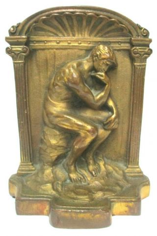 Vintage The Thinker Cast Iron Bookend Paperweight 2.  10 Lbs Bronze 5.  5 "