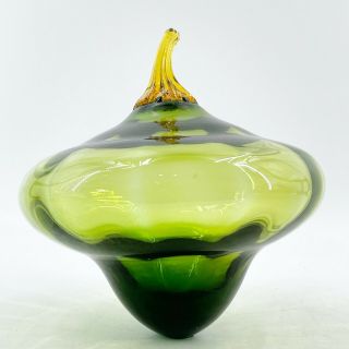 Vintage Green Art Glass Mid Century Modern Large Acorn Gourd Squash Centerpiece