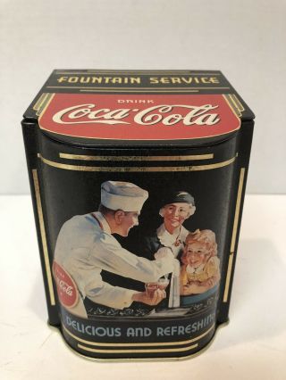 Vintage Coca - Cola Tin Box W/hinged Lid " Fountain Service " 1995