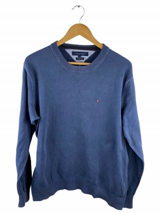 Vintage Tommy Hilfiger Mens Pullover Jumper Size L Blue Long Sleeve Knit Sweater