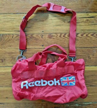 Vintage Reebok Red Duffle Gym Bag 1980s 1990s Union Jack Flag Carry On Weekender